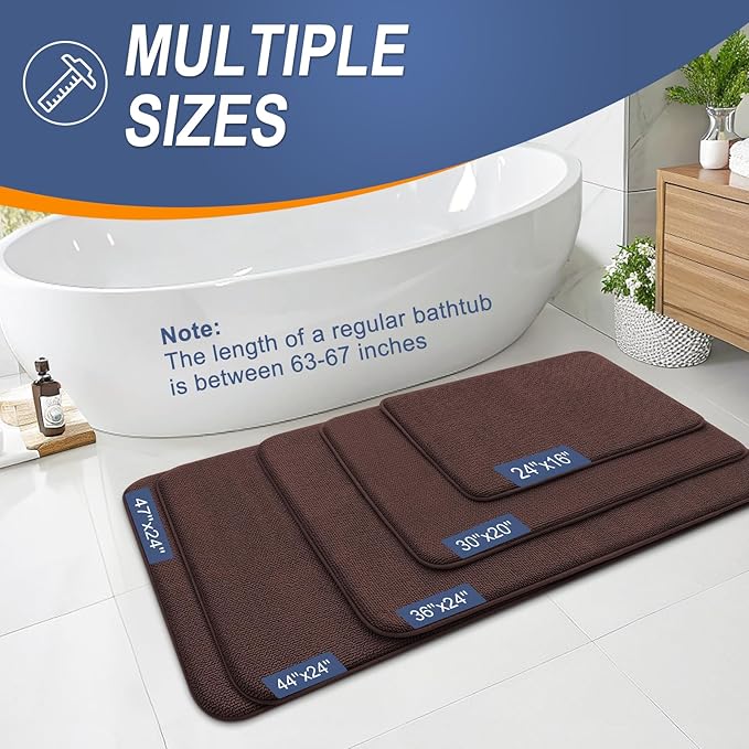 OLANLY Thick Memory Foam Bath Mats Rugs 59x35, Extra Soft Absorbent Bathroom Rug, Quick Dry Bath Mat, Non-Slip, Machine Washable Carpet for Bathroom, Tub and Shower, Home Decor Accessories, Brown