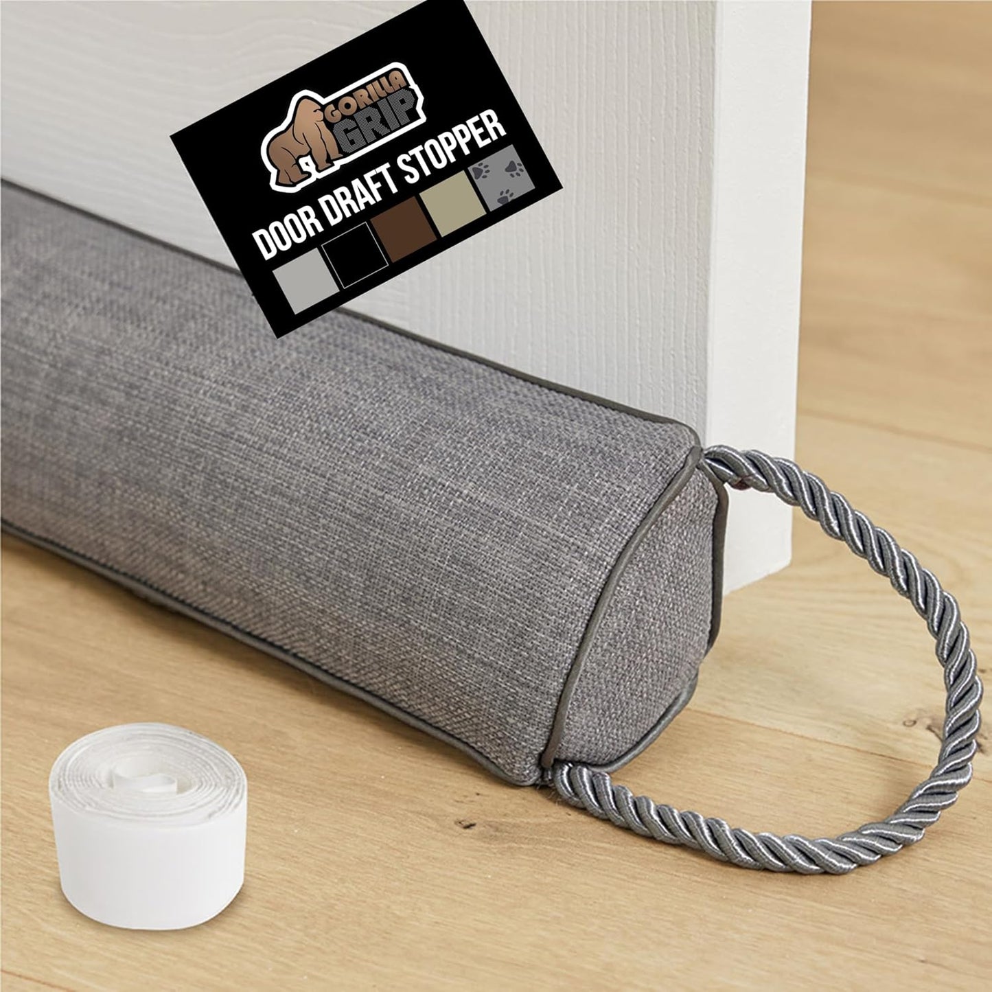 GORILLA GRIP Door Draft Stopper for Bottom of Doors, Weather Stripping Seal Blocks Hot Air, Noise, Bugs, Keeps Cold AC in, Sound Proofing Easy Install Gap Filler, Home Essentials, 32 Inch, Slate Gray