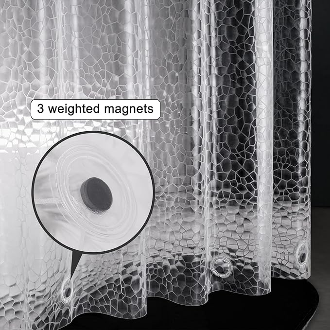 UFRIDAY 3D Cube Clear Shower Curtain Long Shower Curtain Liner 72x78 inches,EVA 78 inch Long Shower Liner with Bottom Magnets, Heavy Duty,Water Resistant Semi Transparent,12 Hooks