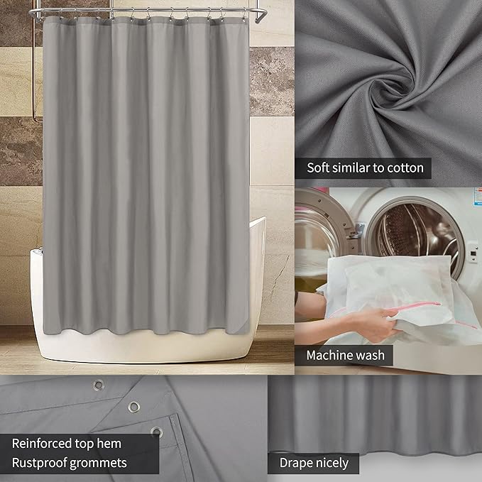 ALYVIA SPRING Stall Fabric Shower Curtain Liner Waterproof - 48" x 72", Soft & Lightweight Stall Size Shower Curtain with Magnets, Machine Washable - 48x72, Grey
