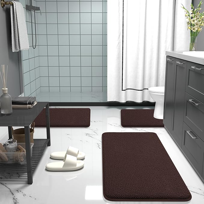 OLANLY Toilet Rugs U-Shaped 24x20, Extra Soft Absorbent Thick Memory Foam Contour Bathroom Rugs, Dry Quickly, Machine Washable, Non-Slip Toilet Bath Mat, Home Decor Accessories, Brown