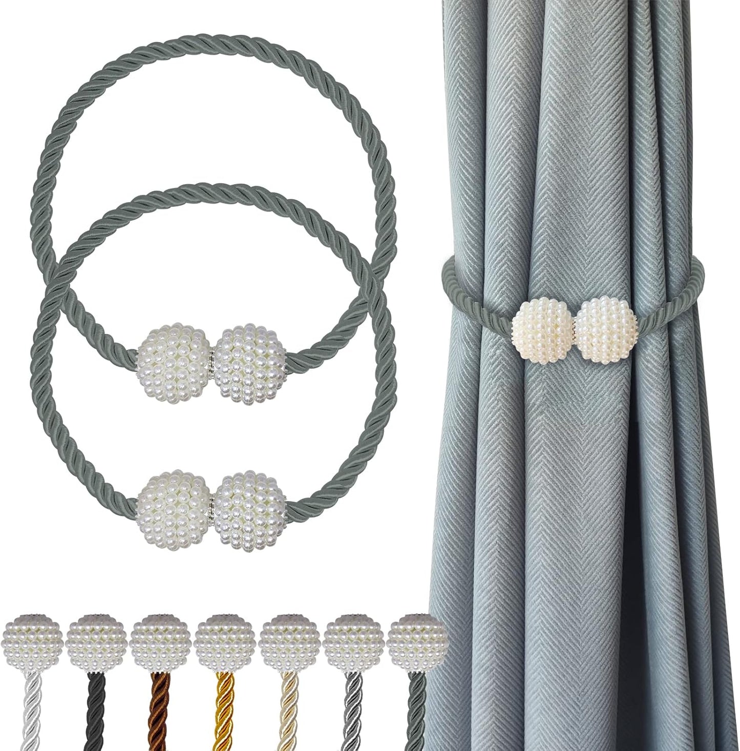 Hion Magnetic Curtain Tiebacks Gray Blue 2pcs, Curtain Tiebacks Buckles Holdbacks Holders Hooks Clip for Home Bedroom Office Decorative Curtain