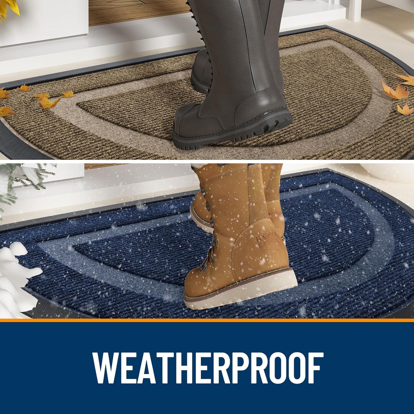 OLANLY Half Circle Door Mat Indoor Outdoor Entrance Welcome, Waterproof All-Season, All-Weather Doormat, Sturdy Natural Rubber, Low Profile, Easy Clean Patio Porch Entryway Mat, 36x24, Beige