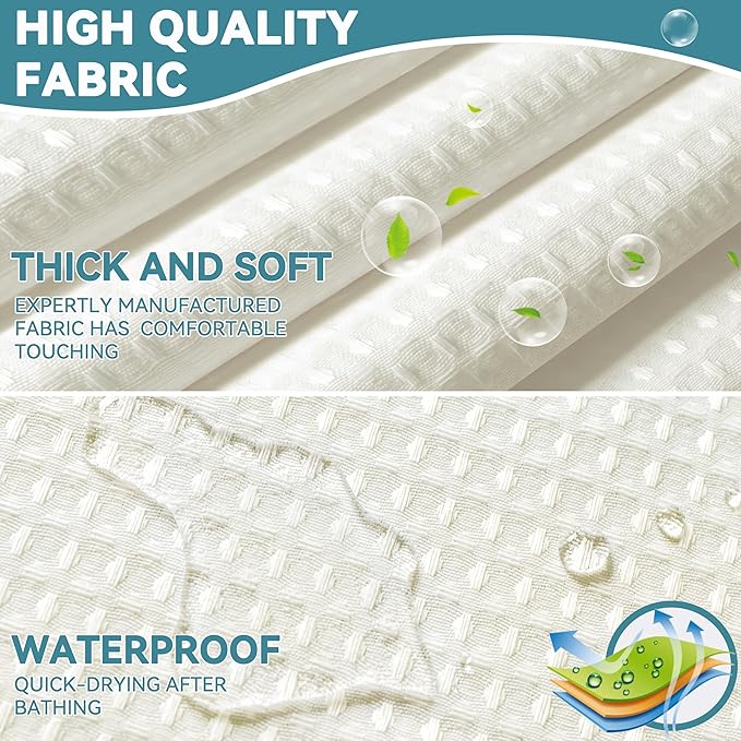 Conbo Mio Stall No Hook Waffle Weave Shower Curtain with Snap in Liner Set, Hotel Luxury Beige Shower Curtains for Bathroom with See Through Top Window, Waterproof, Washable 54W x 74H