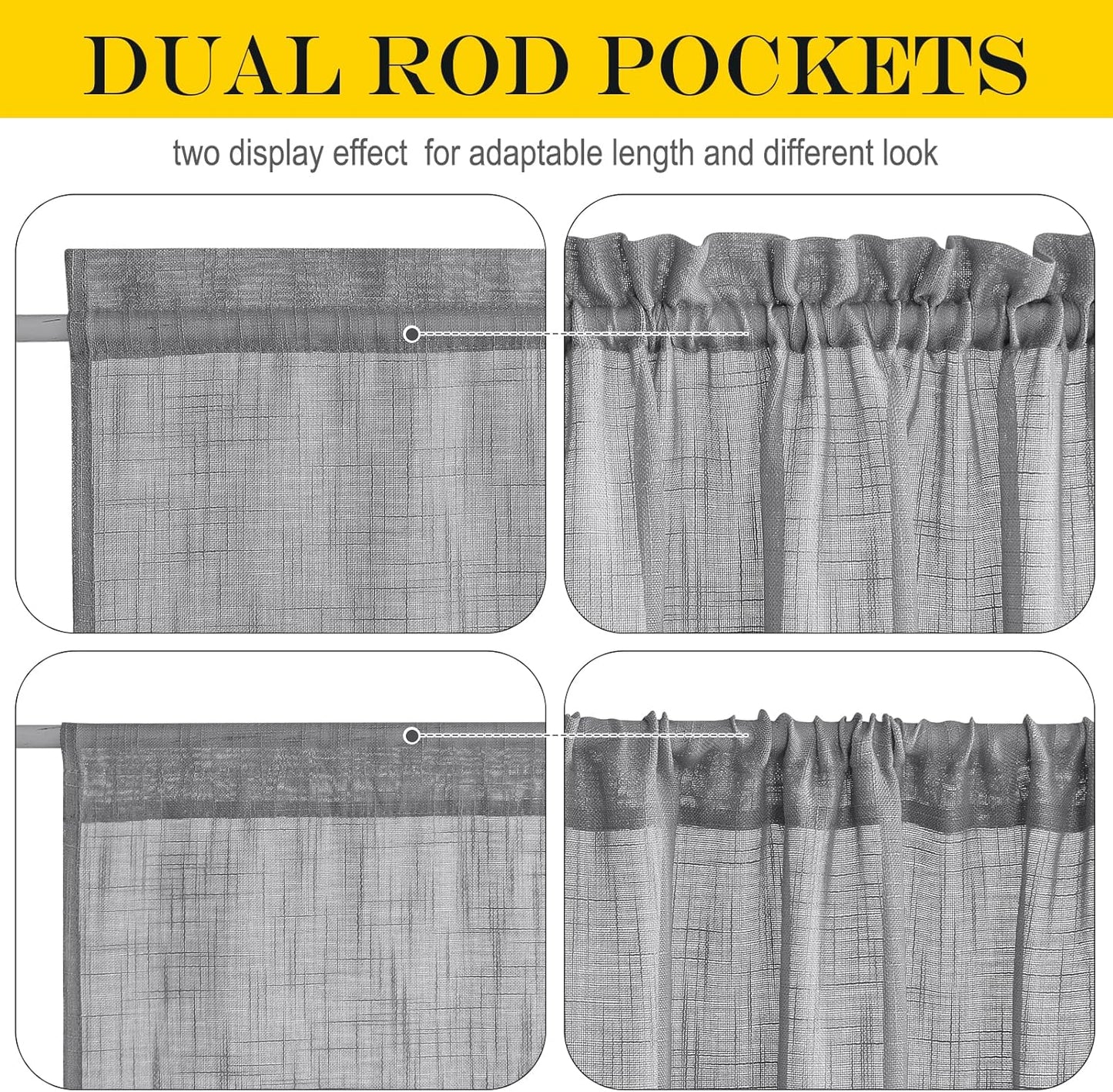 NICETOWN Flax Linen Sheer Door Curtains Privacy French Curtain Light Filgtering Tricia Window Curtain for Patio Sidelight Glass Door, 36 x 72 inches, 1 Panel, Dark Grey