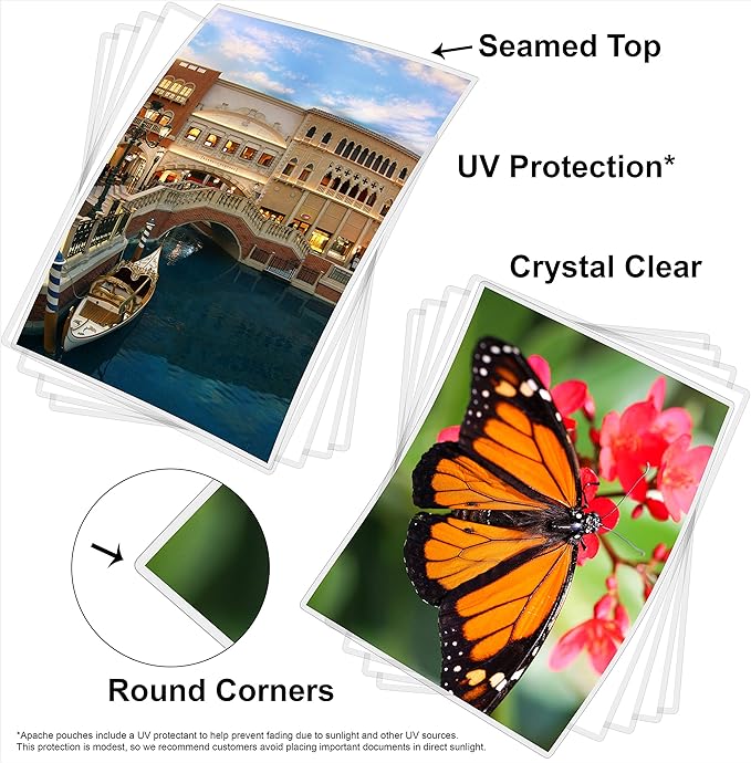 Apache 200 Pack Laminating Pouches 10 mil, Holds 8.5 x 11 Inch Letter Size (9 x 11.5 Inch Sheets), Office and School Supplies, Thermal Laminating Sheets, Super Clear, Round Corner