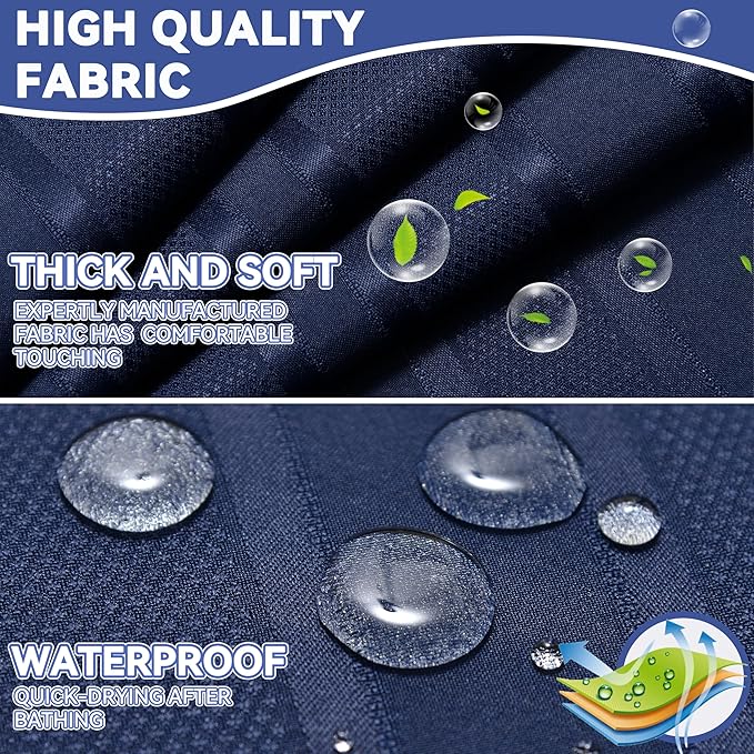 Conbo Mio Extra Long No Hook Waffle Weave Shower Curtain with Snap in Liner Set, Hotel Luxury Dark Blue Shower Curtains for Bathroom with See Through Top Window, Waterproof, Washable 71W x 84H Stripe