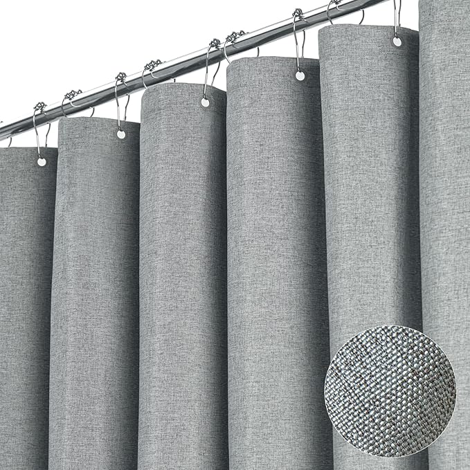 BTTN Stall Fabric Shower Curtain, 54x78 Inch Long Linen Textured Heavy Duty Small Cloth Shower Curtain Set with 10 Plastic Hooks, Narrow Hotel Spa Luxury Weighted Bath Curtains for Bathroom, Gray/Grey