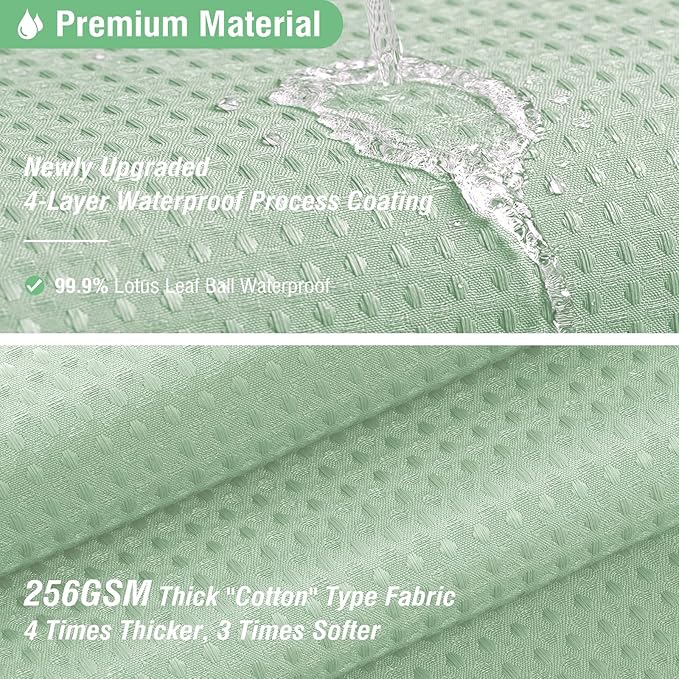 Dynamene Extra Long Shower Curtain - 96 Inch Long Waffle Weave Weighted Thick Cloth Bathroom Shower Curtain, Neutral Heavy Duty Hotel Bath Curtain Set with 12 Plastic Hooks,72x96, Mint Green
