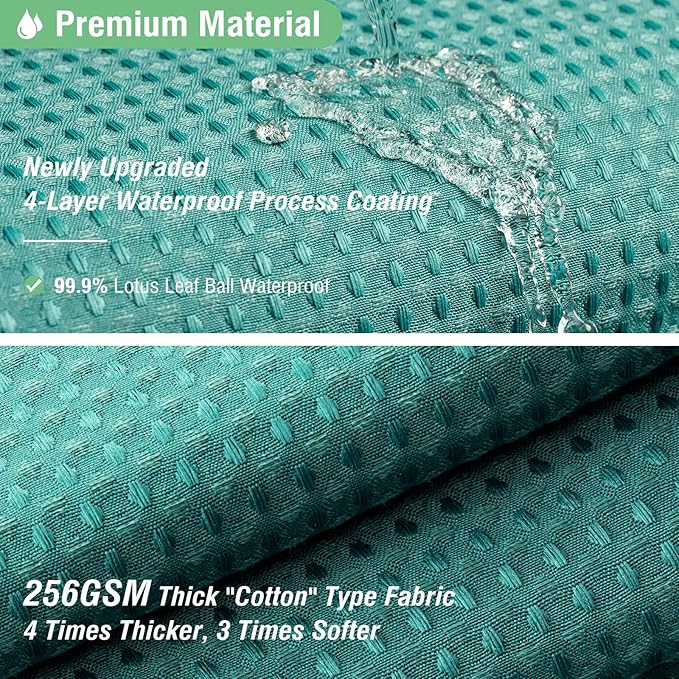 Dynamene Green Fabric Shower Curtain - Waffle Weave Textured Heavy Duty Cloth Shower Curtains for Bathroom, 256GSM Hotel Luxury Weighted Bath Curtain Set with 12 Plastic Hooks,72x72, Seaweed Green