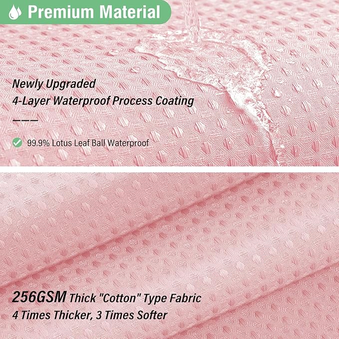 Dynamene Pink Fabric Shower Curtain - Waffle Weave Textured Heavy Duty Cloth Shower Curtains for Bathroom, 256GSM Hotel Luxury Weighted Bath Curtain Set with 12 Hooks,72x72, Pink
