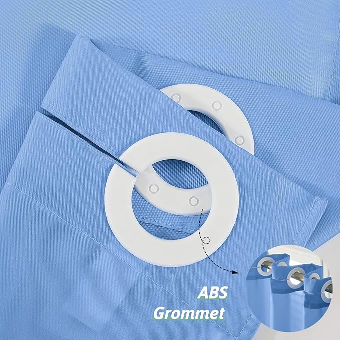 No Hook Stall Size Shower Curtain,48 x 84 Inch Small Half Narrow Shower Curtain Liner,Waterproof Fabric Bathroom Curtains with 6 Plastic Split Grommets,Hotel Grade Machine Washable,Light Blue