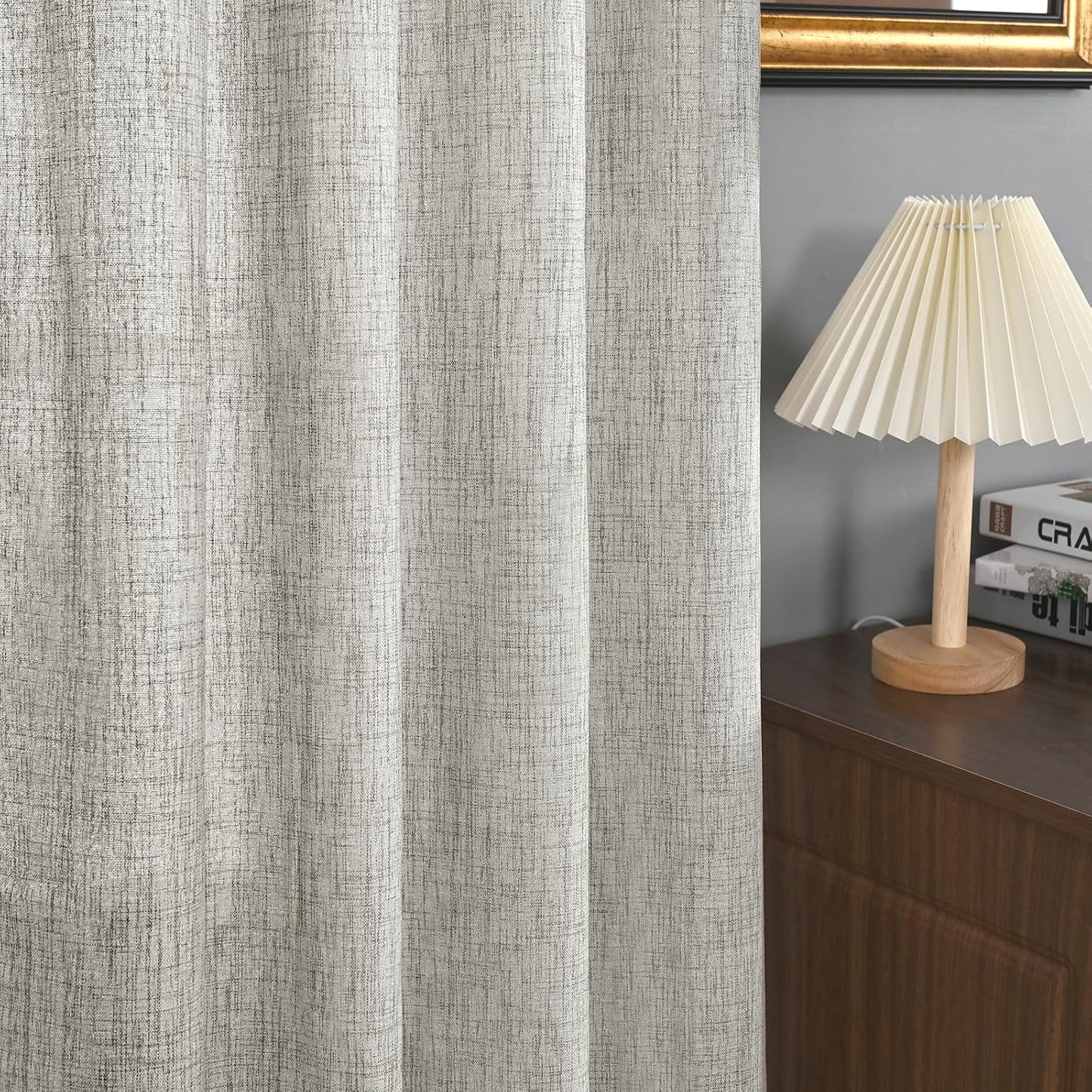 YoungsTex Dark Grey Light Filtering Curtains 84 Inch Length, Linen Drapes Semi Sheer with Rod Pocket Back Tabe for Living Room Bedroom Office Farmhouse Privacy, 52 X 84 Inch, 2 Panels