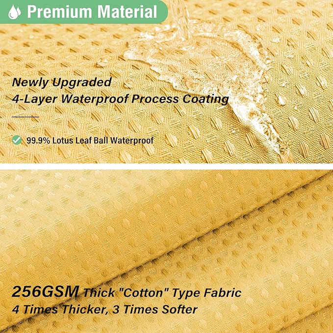 Dynamene Extra Long Shower Curtain - 84 Inch Long Waffle Weave Heavy Duty Fabric Bathroom Shower Curtain, Neutral Weighted Hotel Thick Bath Curtain Set with 12 Plastic Hooks,72x84, Gold