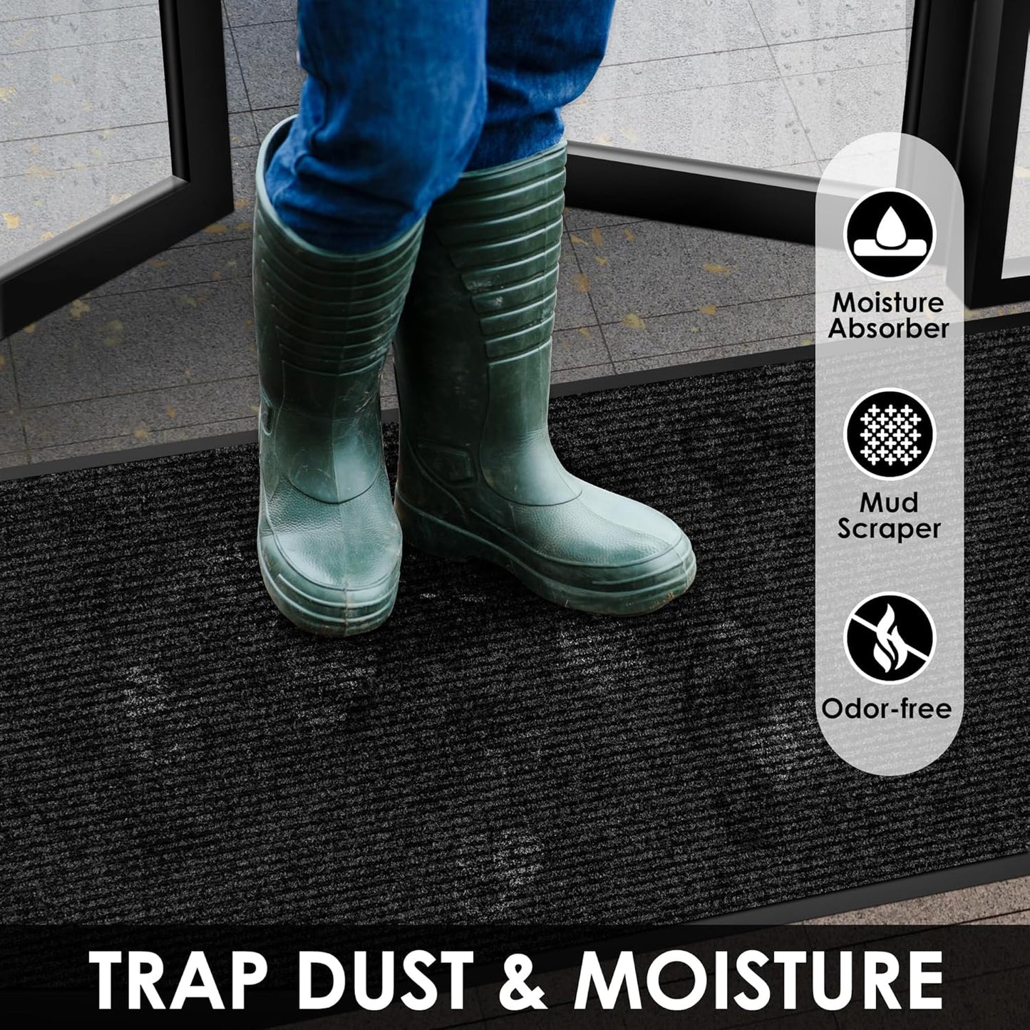 4′ x 9′ Front Door Mat Indoor Outdoor Entrance, Commercial Floor Mat Heavy Duty Dirt Trapper Entryway Doormat, Custom Size Non Slip Rubber Backing Welcome mat, Door Mat for High Traffic Area