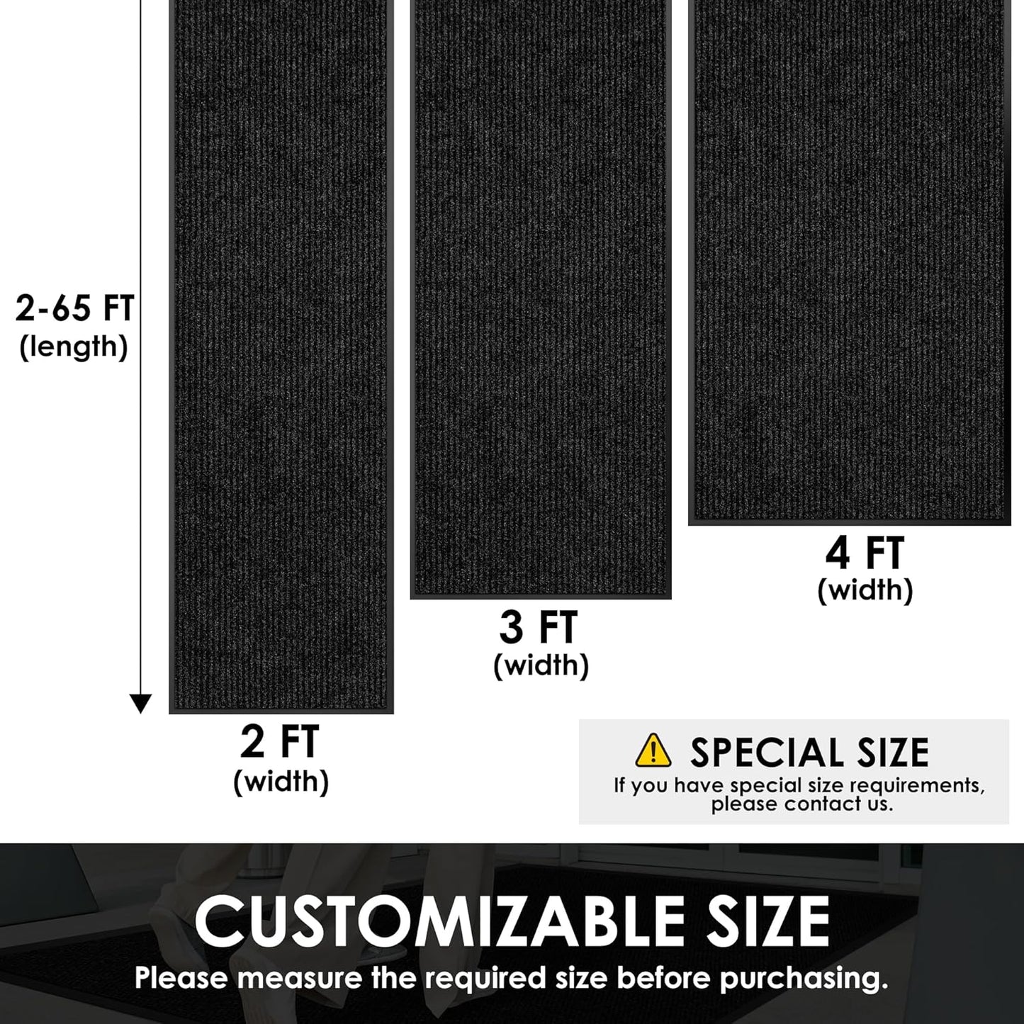 4′ x 56′ Front Door Mat Indoor Outdoor Entrance, Commercial Floor Mat Heavy Duty Dirt Trapper Entryway Doormat, Custom Size Non Slip Rubber Backing Welcome mat, Door Mat for High Traffic Area