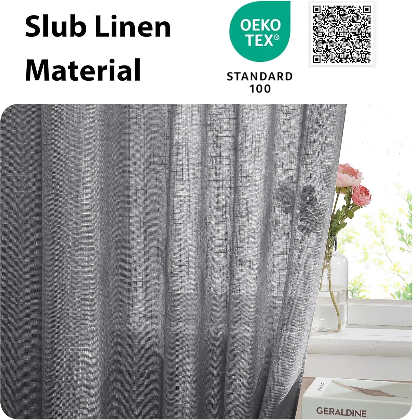 NICETOWN Sheer Door Curtains, Side Small Window Treatment, Farmhouse French Front Door Shade, Rod Pocket Sidelight Curtains with Tieback, 1 Panel, Dark Grey, 36W X 40L