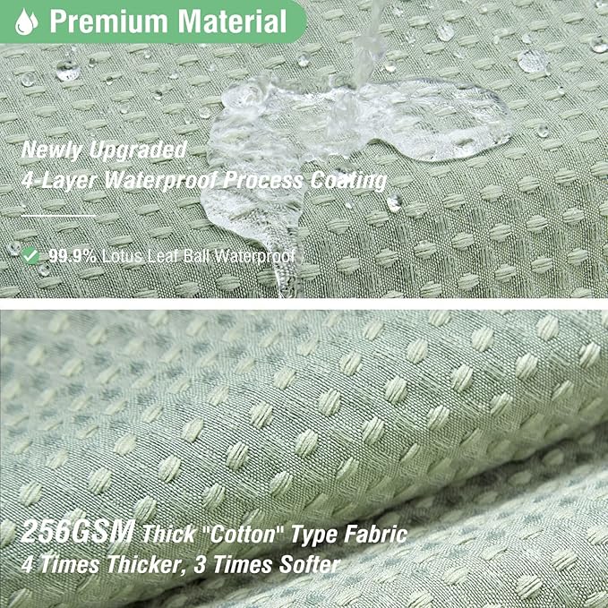 Dynamene Stall Fabric Shower Curtain - 60 x 84 inch Long Waffle Weave Weighted Thick Cloth Shower Curtain for Bathroom, Neutral Heavy Duty Hotel Spa Luxury Bath Curtain Set with 10 Hook, Sage Green