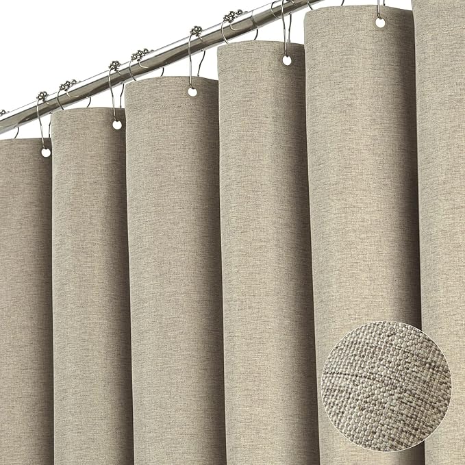BTTN Fabric Shower Curtain, Linen Textured Heavy Duty Polyester Cloth Shower Curtain Set with Plastic Hooks, tan, 36x72