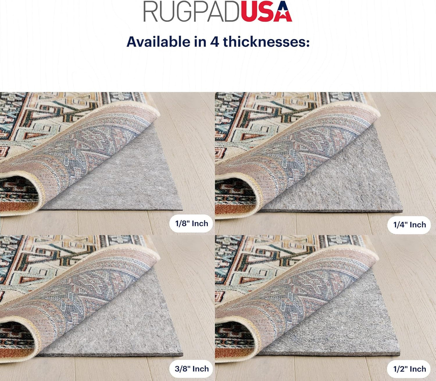 RUGPADUSA - Dual Surface - 4'10" x 7'10" - 3/8" Thick - Felt + Rubber - Enhanced Non-Slip Rug Pad - Adds Comfort and Protection - for Hard Surface Floors