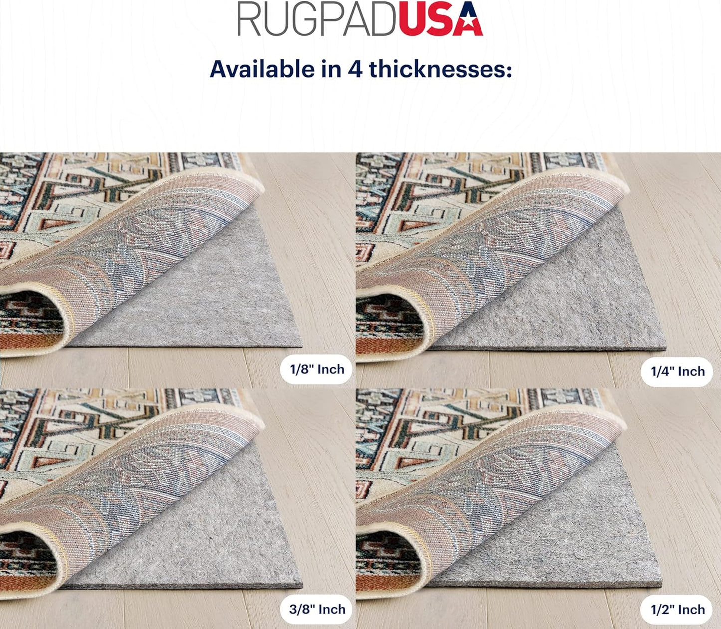 RUGPADUSA - Dual Surface - 6' Round - 3/8" Thick - Felt + Rubber - Enhanced Non-Slip Rug Pad - Adds Comfort and Protection - for Hard Surface Floors