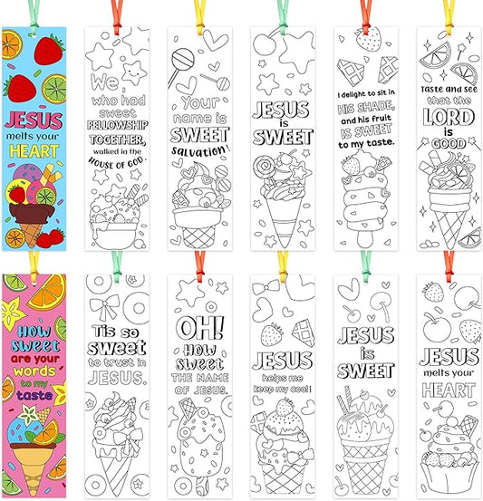 Ice Cream Color Your Own Bookmarks for Kids -120Pcs Summer Ice Cream Theme DIY Coloring Bulk Blank Bookmark Classroom Art Craft Supplies for Students Sunday School Holiday Party Reward Goodie Fillers