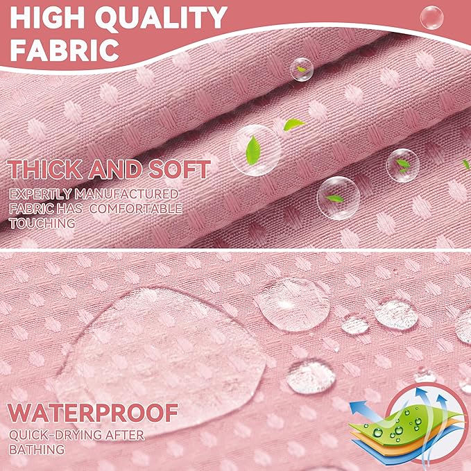 Conbo Mio Extra Long No Hook Waffle Weave Shower Curtain with Snap in Liner Set, Hotel Luxury Pink Shower Curtains for Bathroom with See Through Top Window, Waterproof, Washable 71W x 84H