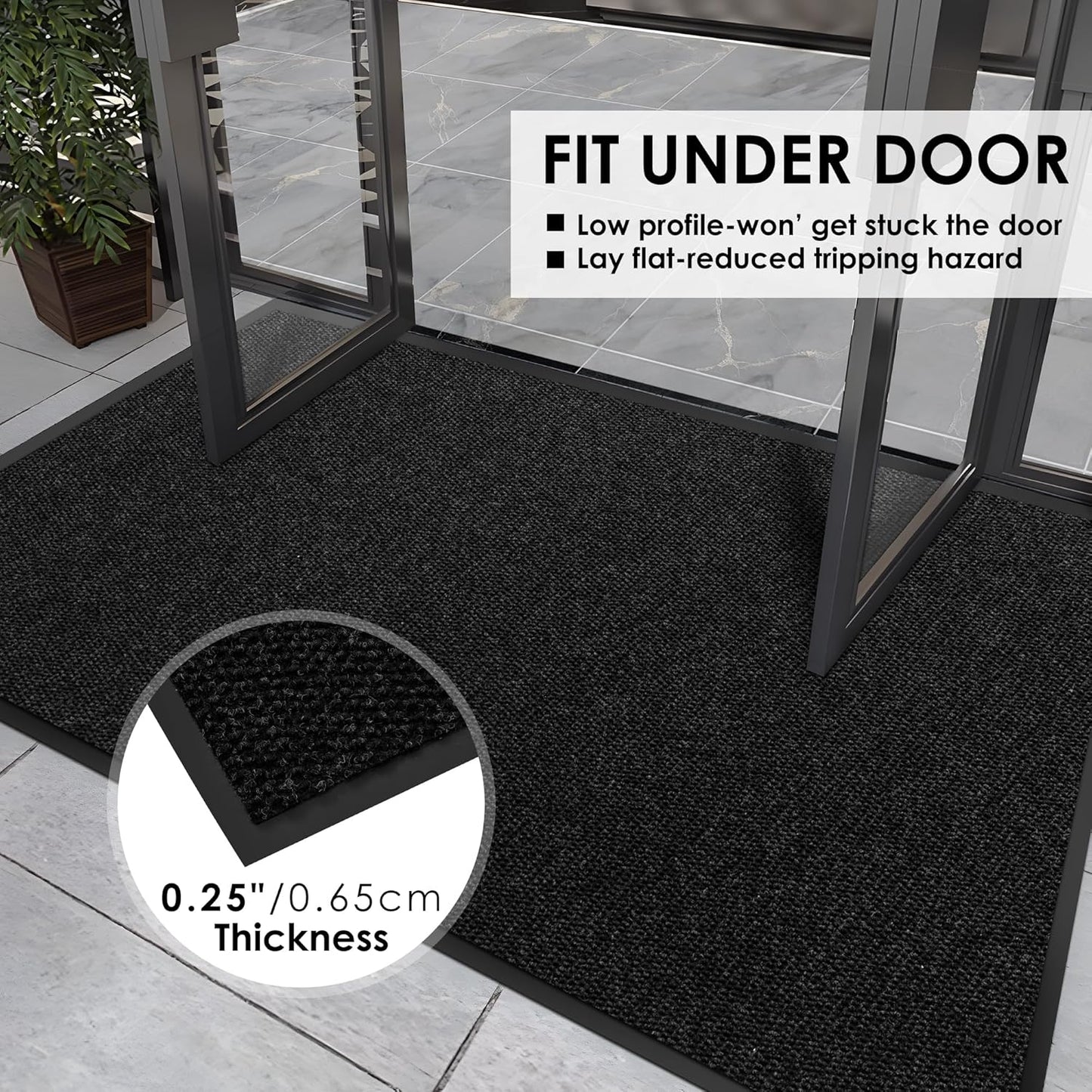 2′ x 19′ Front Door Mat Indoor Outdoor Entrance, Commercial Floor Mat Heavy Duty Dirt Trapper Entryway Doormat, Custom Size Non Slip Rubber Backing Welcome mat, Door Mat for High Traffic Area