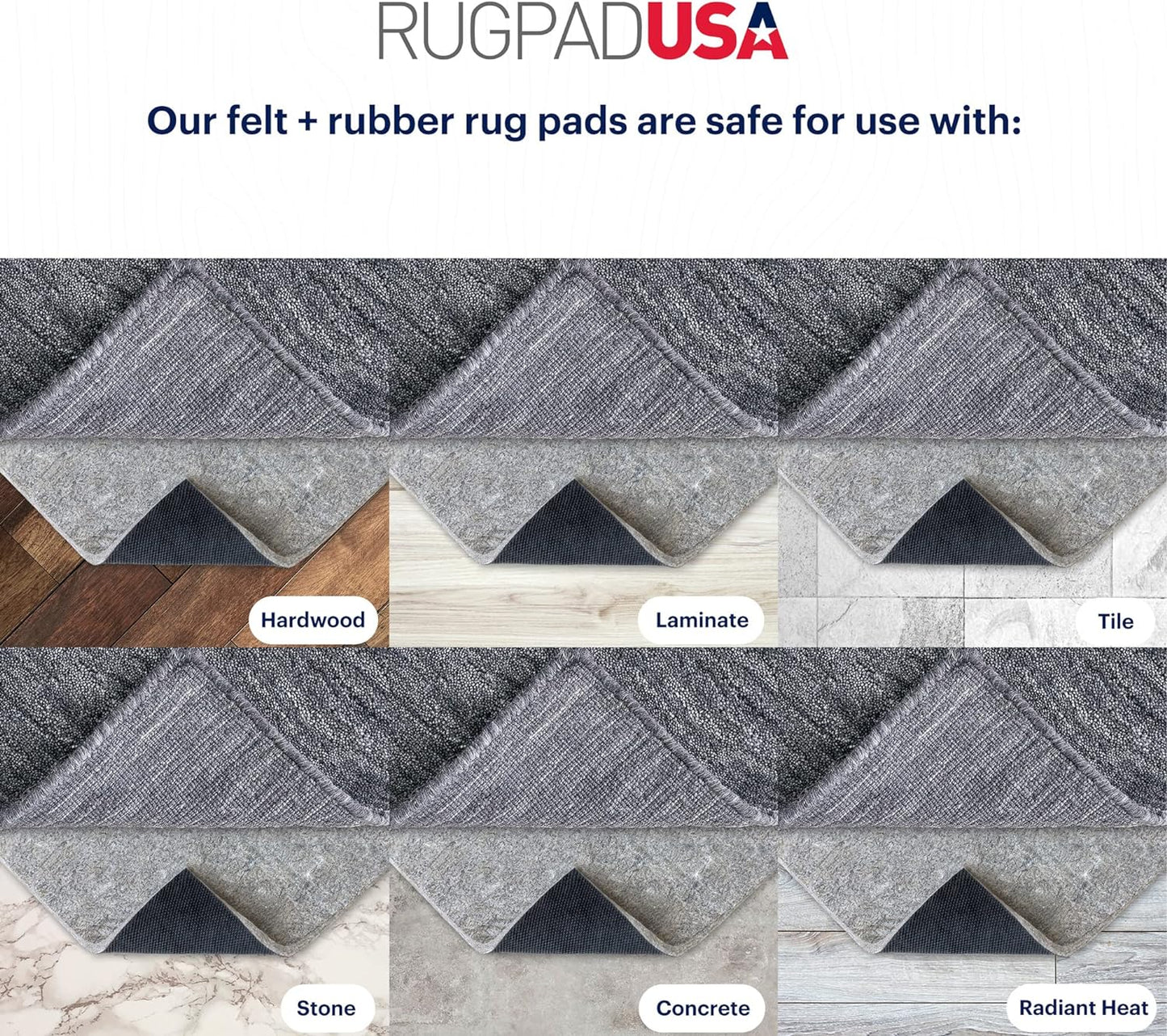 RUGPADUSA - Dual Surface - 8'x11' - 3/8" Thick - Felt + Rubber - Enhanced Non-Slip Rug Pad - Adds Comfort and Protection - for Hard Surface Floors