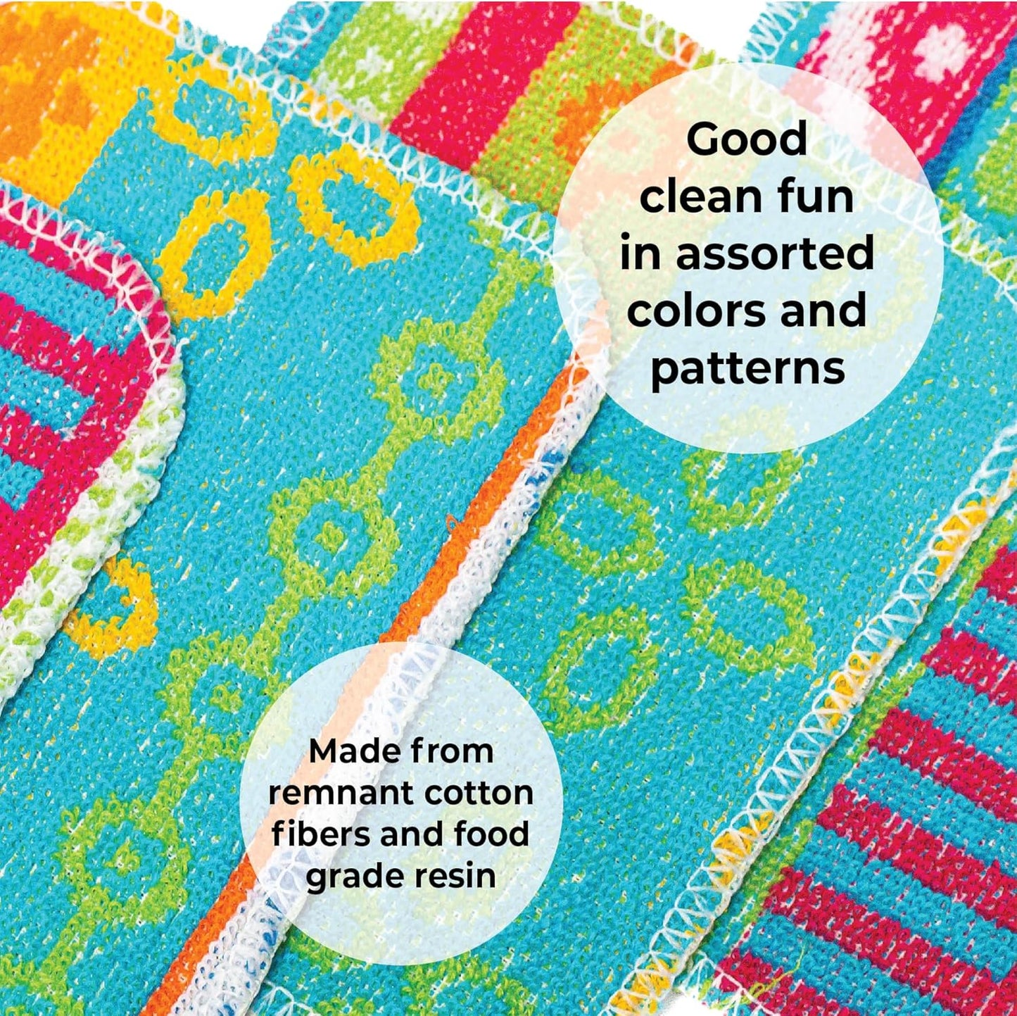 Skoy Scrub, 8-Pack Reusable, Non-Scratching Dish Scrubber for Kitchen and Household Cleaning, Planet-Friendly, Dishwasher Safe Soft Scrub, Assorted Colors and Designs