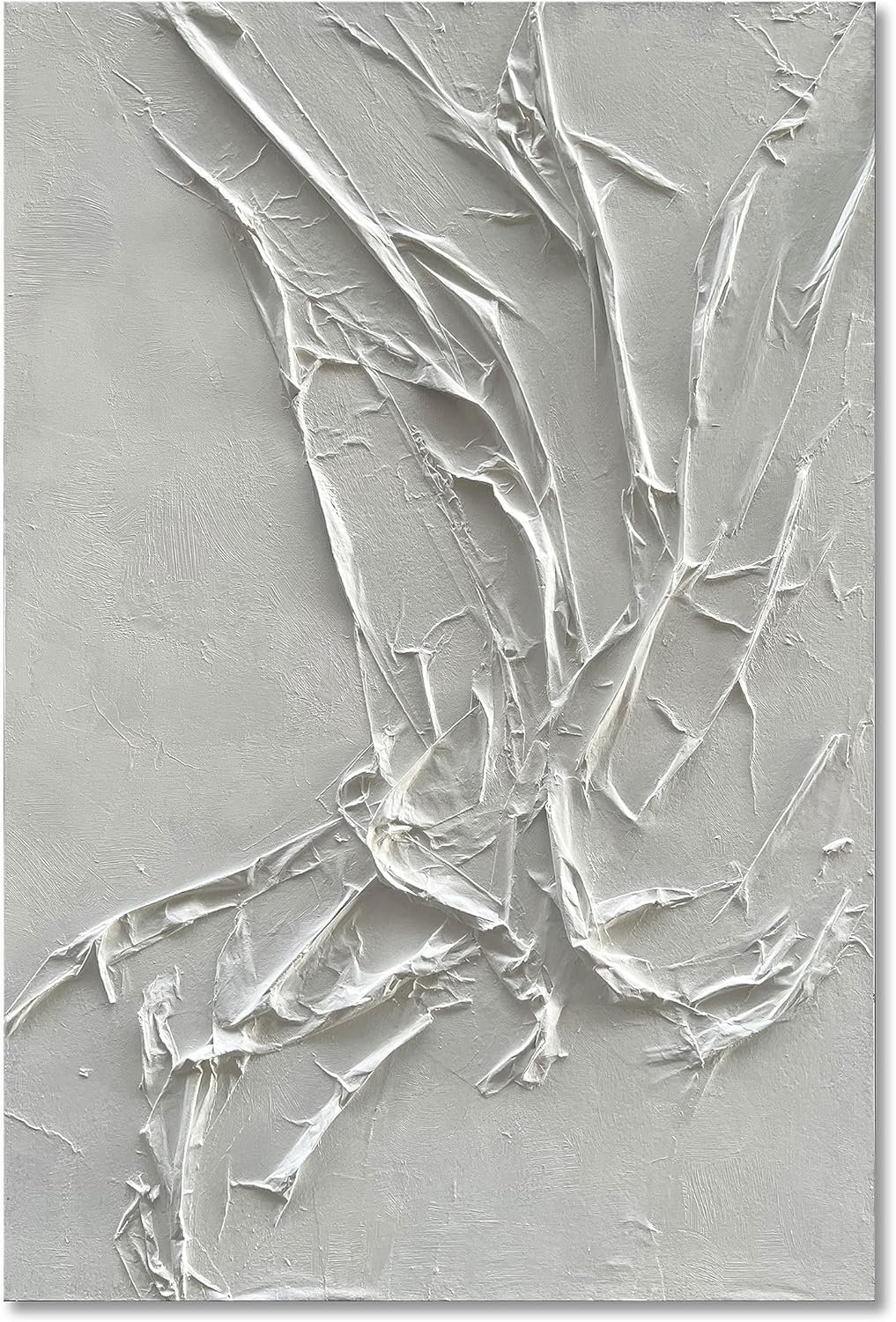 NANKAI Hand-Painted White Texture Abstract Art Painting Minimalist Art Home office hallway wall decoration Oil painting 24x36 inches
