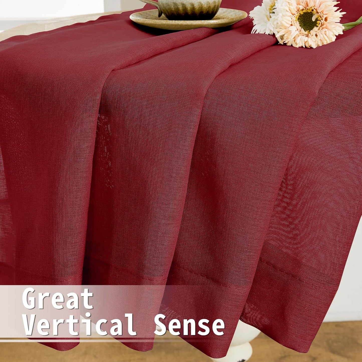 Tollpiz Short Sheer Door Curtains Closet Linen Textured Curtains Sheer Doorway Light Filtering Voile Patio Glass Door Rod Pocket Curtain French Door, 54 x 40 inches Long, Burgundy Red, Set of 1 Panel