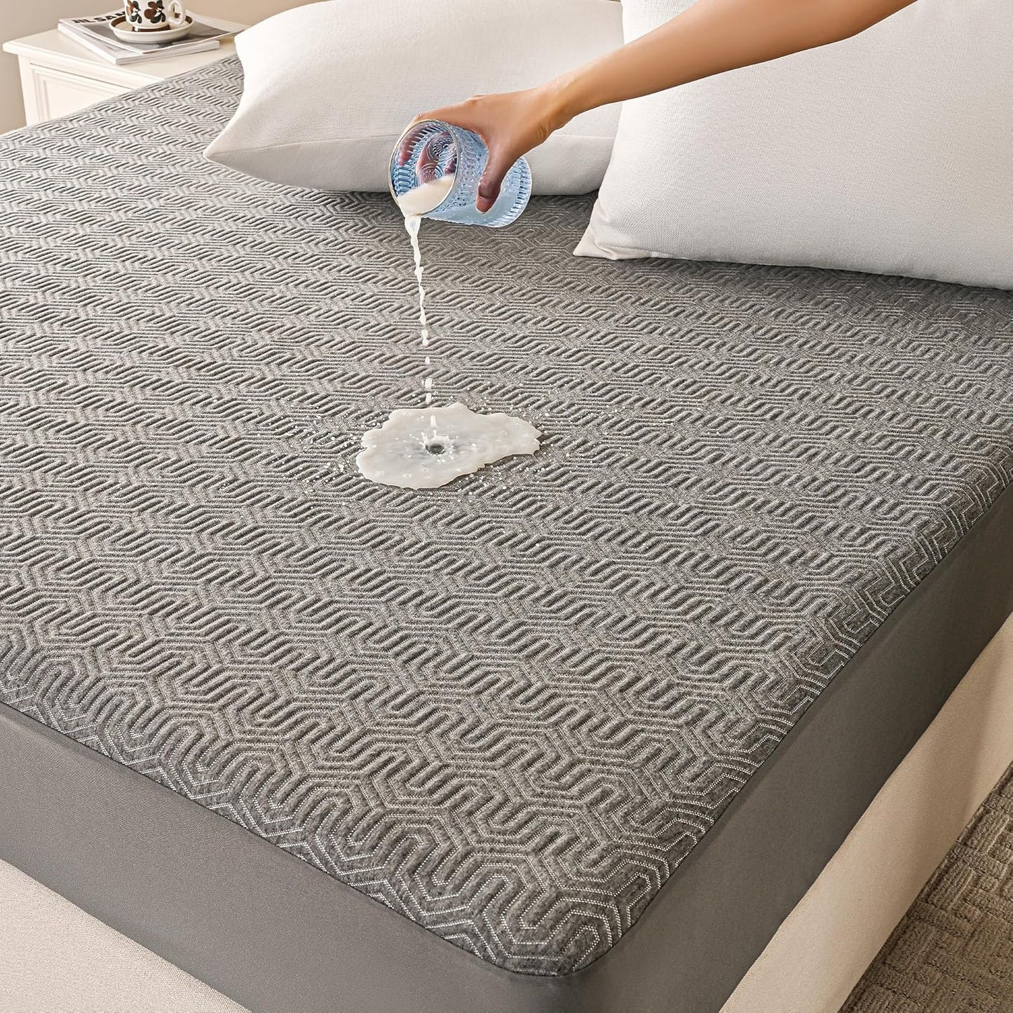 GRT Cal King Mattress Protector Waterproof, Breathable Bamboo Charcoal Fiber Mattress Cover, Noiseless and Odor Free Upgraded Mattress Protector with Double-Barrier Protection, 8"-26" Deep Pocket